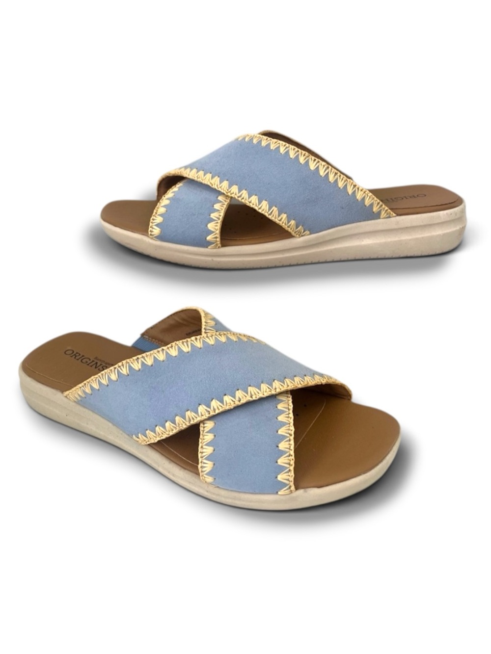 BARETRAPS ORIGINS Dolinda Leather Strappy Slide Sandal in Light Blue NEW